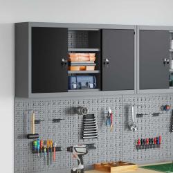 Armoire &agrave; outils avec &eacute;tag&egrave;re Noir et gris 100 x 20 x 55 cm