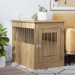 Meuble de cage pour chiens ch&ecirc;ne artisanal 55x80x68 cm