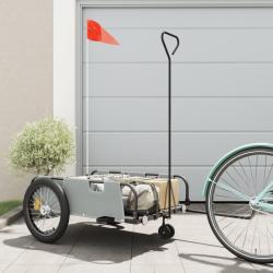 Remorque de v&eacute;lo gris et noir tissu oxford et fer