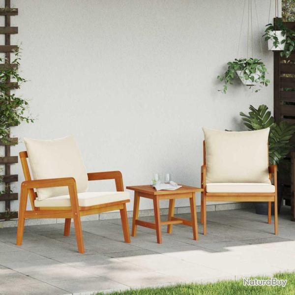 Ensemble bistrot avec coussin 3 pcs Marron Bois d'Acacia Massif