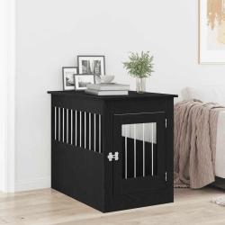 Meuble pour cage &agrave; chien en ch&ecirc;ne noir 55 x 80 x 68 cm en bois d'ing&eacute;nierie