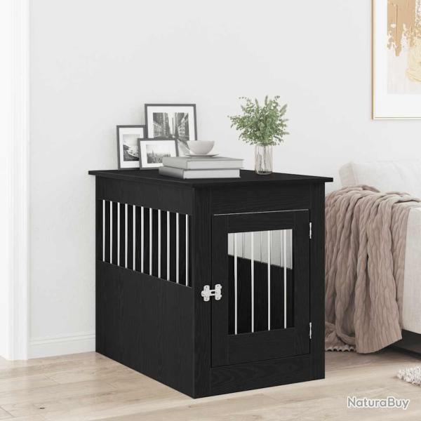 Meuble pour cage � chien en ch�ne noir 55 x 80 x 68 cm en bois d'ing�nierie