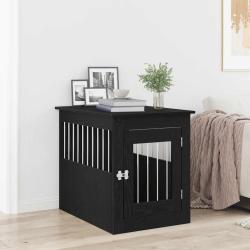 Meuble pour cage &agrave; chien en ch&ecirc;ne noir 55 x 75 x 65 cm en bois d'ing&eacute;nierie