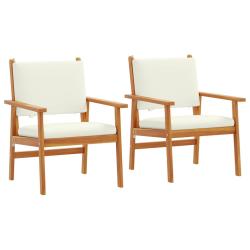 Chaise de jardin 2 pcs Blanc cr&egrave;me Bois d'Acacia Massif