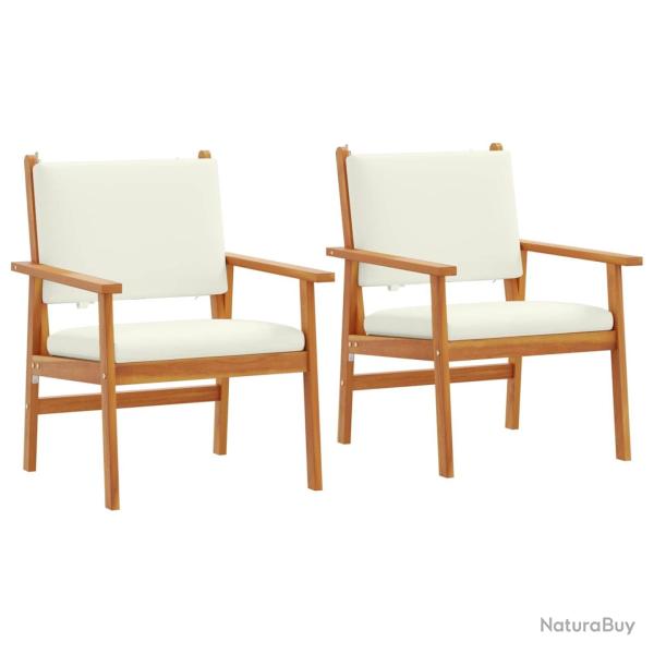 Chaise de jardin 2 pcs Blanc cr�me Bois d'Acacia Massif
