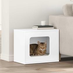 Maison pour chat Blanc 51 x 30 x 42 cm Bois d'ing&eacute;nierie