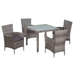 Ensemble &agrave; manger d'ext&eacute;rieur 5pcs coussins r&eacute;sine tress&eacute;e gris