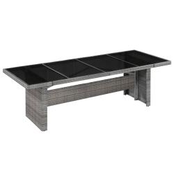Table de jardin 240x90x74 cm R&eacute;sine tress&eacute;e et verre