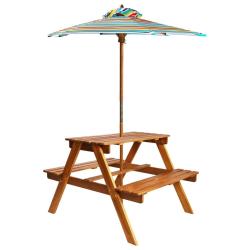 Table &agrave; pique-nique et parasol enfants 79x90x60cm Acacia solide