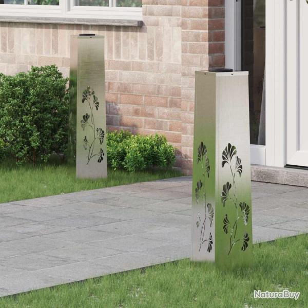 Lumi�re de chemin LED solaire 2 pcs Argent� Acier inoxydable