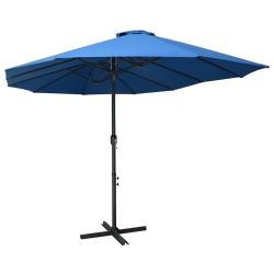 Parasol d'ext&eacute;rieur et poteau en aluminium 460x270 cm Bleu