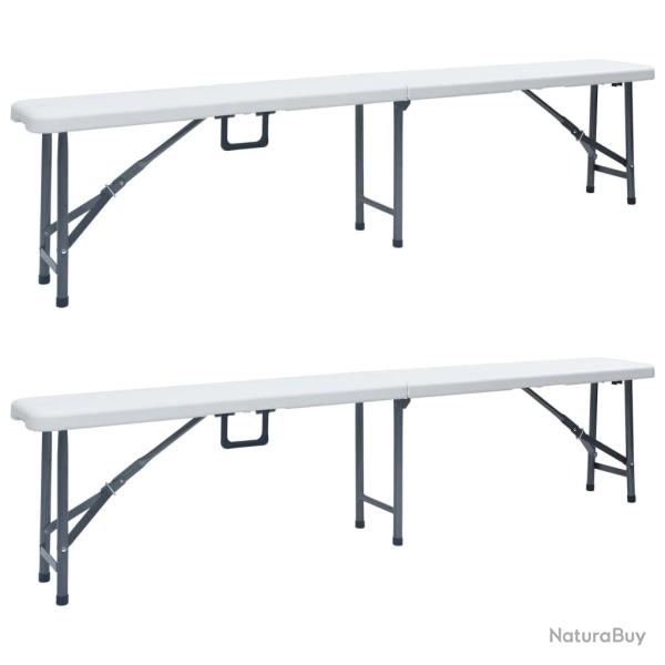 Bancs de jardin pliables lot de 2 180 cm PEHD Blanc