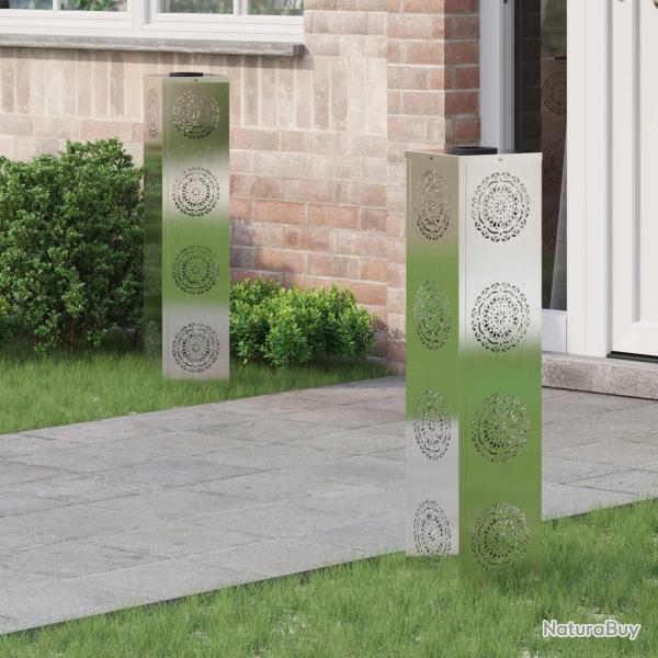 Lumi�re de chemin LED solaire 2 pcs Argent� Acier inoxydable