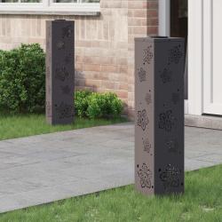 Lumi&egrave;re de chemin LED solaire 2 pcs Noir Acier lamin&eacute; &agrave; froid