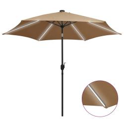 Parasol de jardin avec lumi&egrave;res LED et m&acirc;t en aluminium taupe