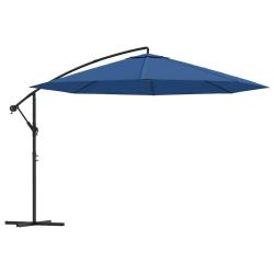 Parasol de jardin en porte-&agrave;-faux avec m&acirc;t en aluminium bleu