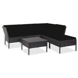 Salon de jardin 6 pcs avec coussins r&eacute;sine tress&eacute;e noir