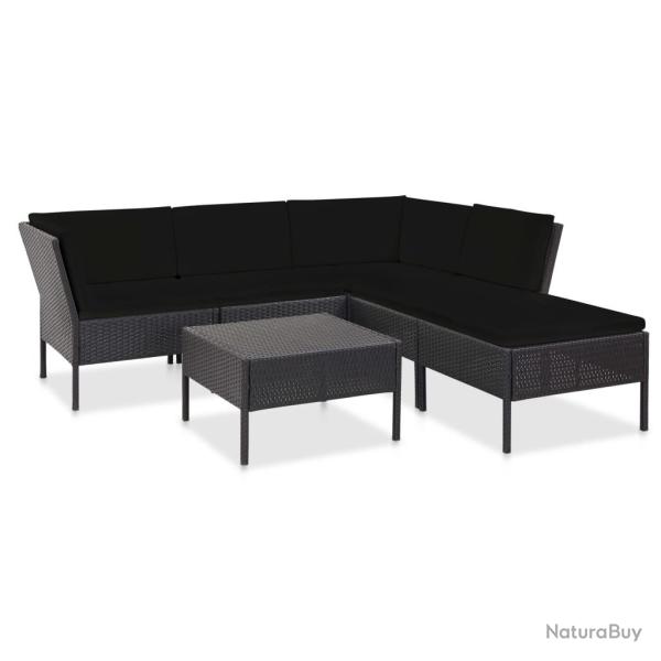 Salon de jardin 6 pcs avec coussins r�sine tress�e noir