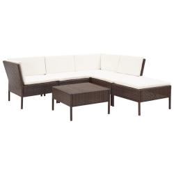 Salon de jardin 6 pcs avec coussins R&eacute;sine tress&eacute;e Marron