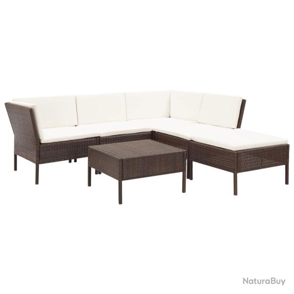 Salon de jardin 6 pcs avec coussins R�sine tress�e Marron