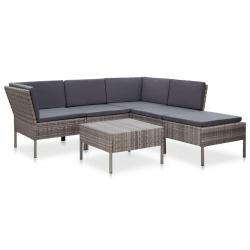 Salon de jardin 6 pcs avec coussins r&eacute;sine tress&eacute;e gris
