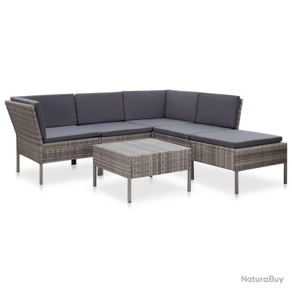 Salon de jardin 6 pcs avec coussins r�sine tress�e gris