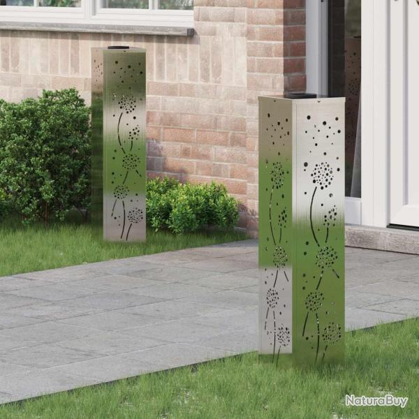 Lumi�re de chemin LED solaire 2 pcs Argent� Acier inoxydable