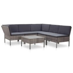 Salon de jardin 6 pcs avec coussins r&eacute;sine tress&eacute;e gris