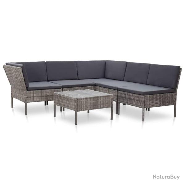 Salon de jardin 6 pcs avec coussins r�sine tress�e gris