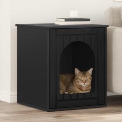 Maison pour chat Noir 53 x 52 x 62 cm Bois d'ing&eacute;nierie