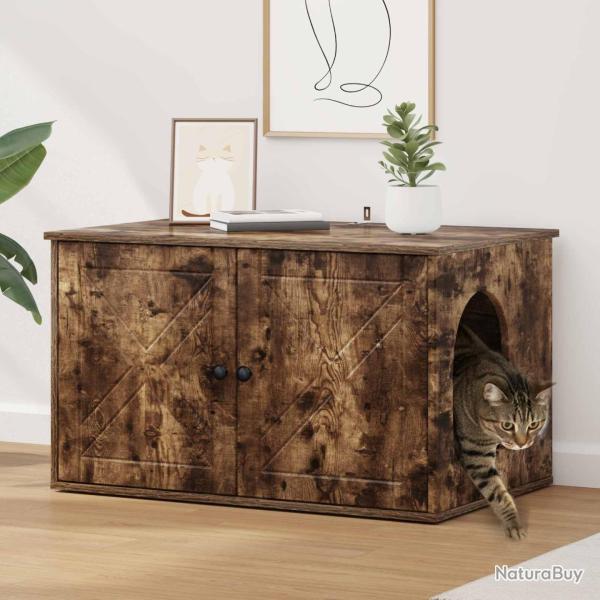 Maison pour chat Ch�ne fum� 85 x 55 x 50 cm Bois d'ing�nierie
