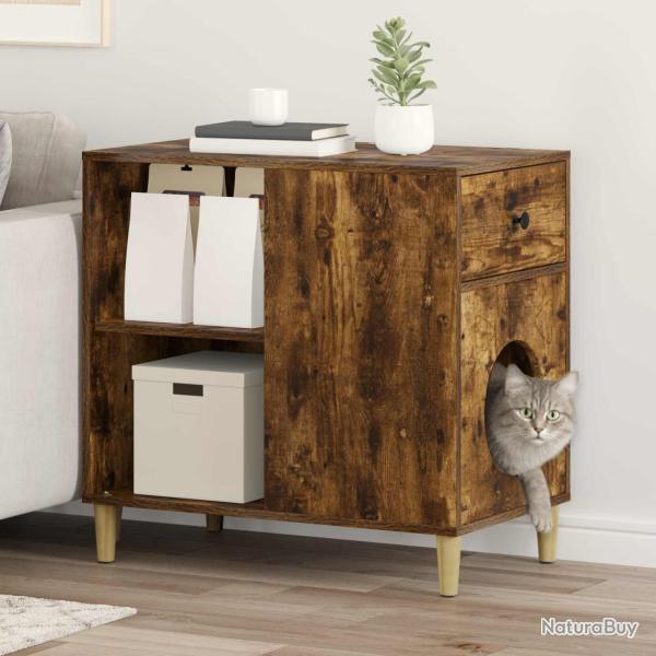 Maison pour chat Ch�ne fum� 72 x 42.5 x 70 cm Bois d'ing�nierie