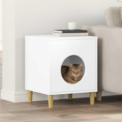 Maison pour chat Blanc 42,5 x 40 x 53 cm Bois d'ing&eacute;nierie