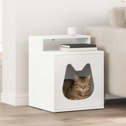 Maison pour chat Blanc 42,5 x 40 x 53,5 cm Bois d'ing&eacute;nierie
