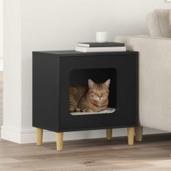 Maison pour chat Noir 51 x 30 x 52 cm Bois d'ing&eacute;nierie