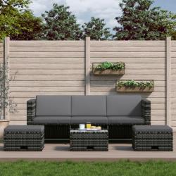 Salon de jardin 4 pcs avec coussins r&eacute;sine tress&eacute;e gris