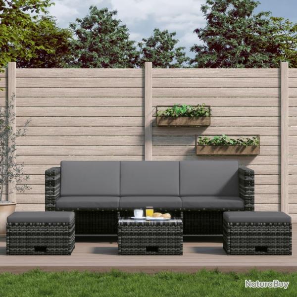 Salon de jardin 4 pcs avec coussins r�sine tress�e gris