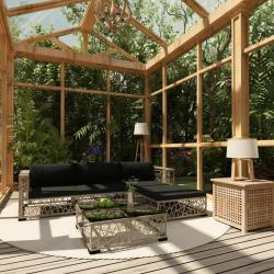Salon de jardin 5 pcs avec coussins R&eacute;sine tress&eacute;e Gris