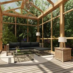 Salon de jardin 5 pcs avec coussins r&eacute;sine tress&eacute;e gris