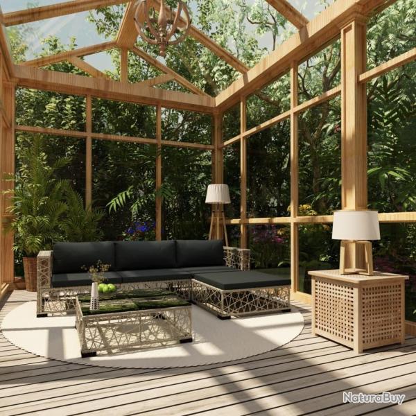 Salon de jardin 5 pcs avec coussins r�sine tress�e gris