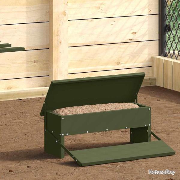 Nourrisseur � p�dale pour poules Vert olive 48,5 x 39,5 x 19 cm