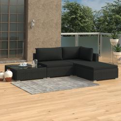 Salon de jardin 4 pcs avec coussins R&eacute;sine tress&eacute;e Noir