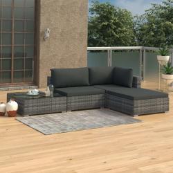 Salon de jardin 4 pcs avec coussins r&eacute;sine tress&eacute;e gris