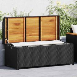 Banc de rangement de jardin 120 cm R&eacute;sine tress&eacute;e Noir