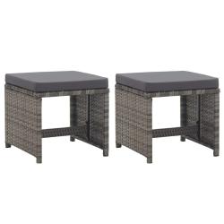 Tabourets de jardin lot de 2 coussins R&eacute;sine tress&eacute;e Anthracite