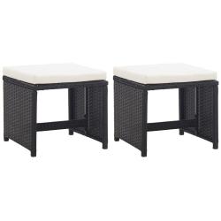 Tabourets de jardin lot de 2 avec coussins R&eacute;sine tress&eacute;e Noir