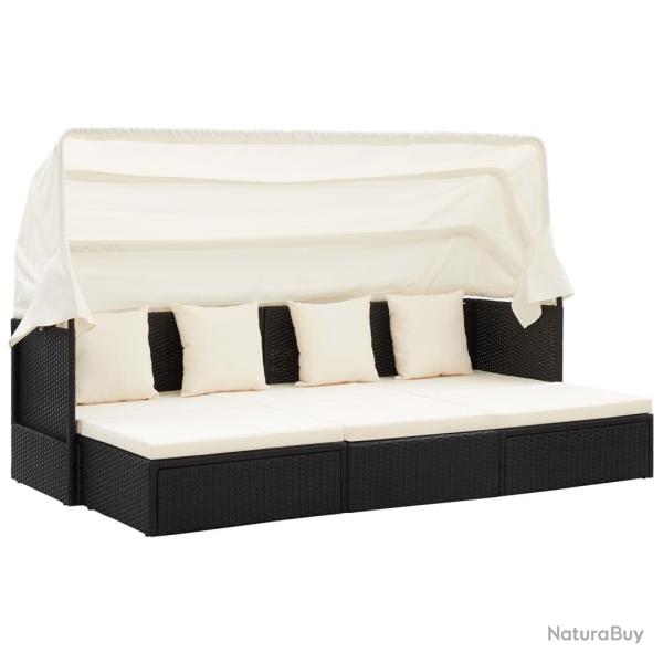 Lit de jardin avec toit Noir R�sine tress�e