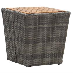 Table &agrave; th&eacute; gris 41,5x41,5x43cm r&eacute;sine tress&eacute;e et bois d'acacia