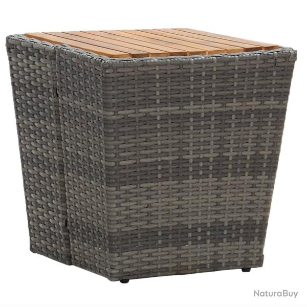 Table � th� gris 41,5x41,5x43cm r�sine tress�e et bois d'acacia