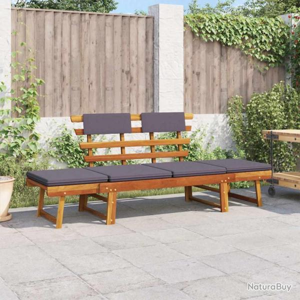 Chaise longue avec coussin 2-en-1 190 cm Bois solide d'acacia